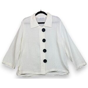 Caroline Rose Silk Linen Button Front Shirt 1X White Ribbed Lagenlook Artsy